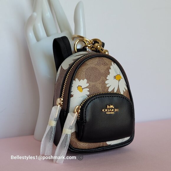 COACH Mini Court Backpack Bag Charm In Signature Canvas With Floral Print-Tan🎈⭐ - Picture 5 of 15